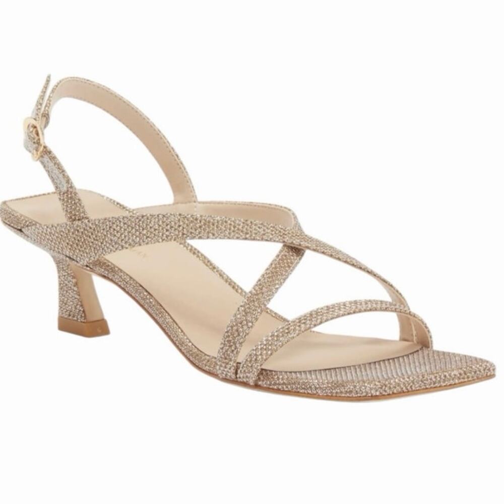 NWT Stuart Weitzman Women 9 Oasis Slingback Heel Sandal Gold Champagne Sparkle